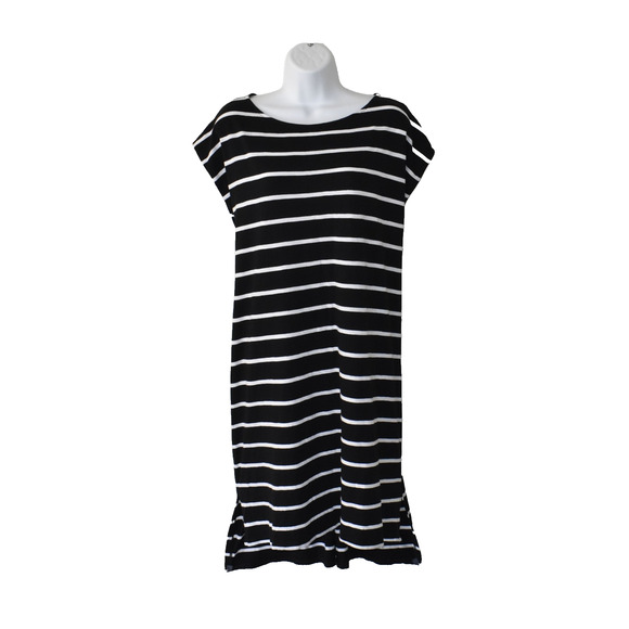 A5 Auth EILEEN FISHER Organic Cotton Black & White Striped Shift Dress Size XL - Picture 1 of 6